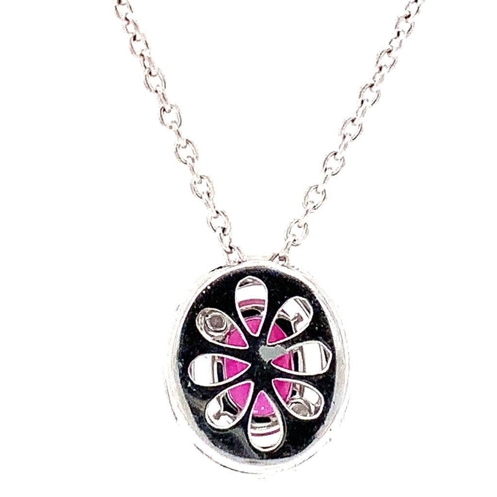 Roman+Jules Burmese Oval Ruby and Diamond Halo Pendant and Chain fashioned in 18 kt White Gold. - Image 4 of 9