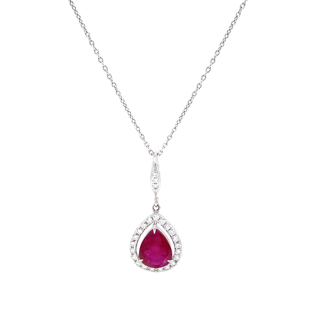 Roman+Jules Pear Shaped Ruby and Diamond Pendant and Chain fashioned in 18 kt White Gold. - Image 4 of 11