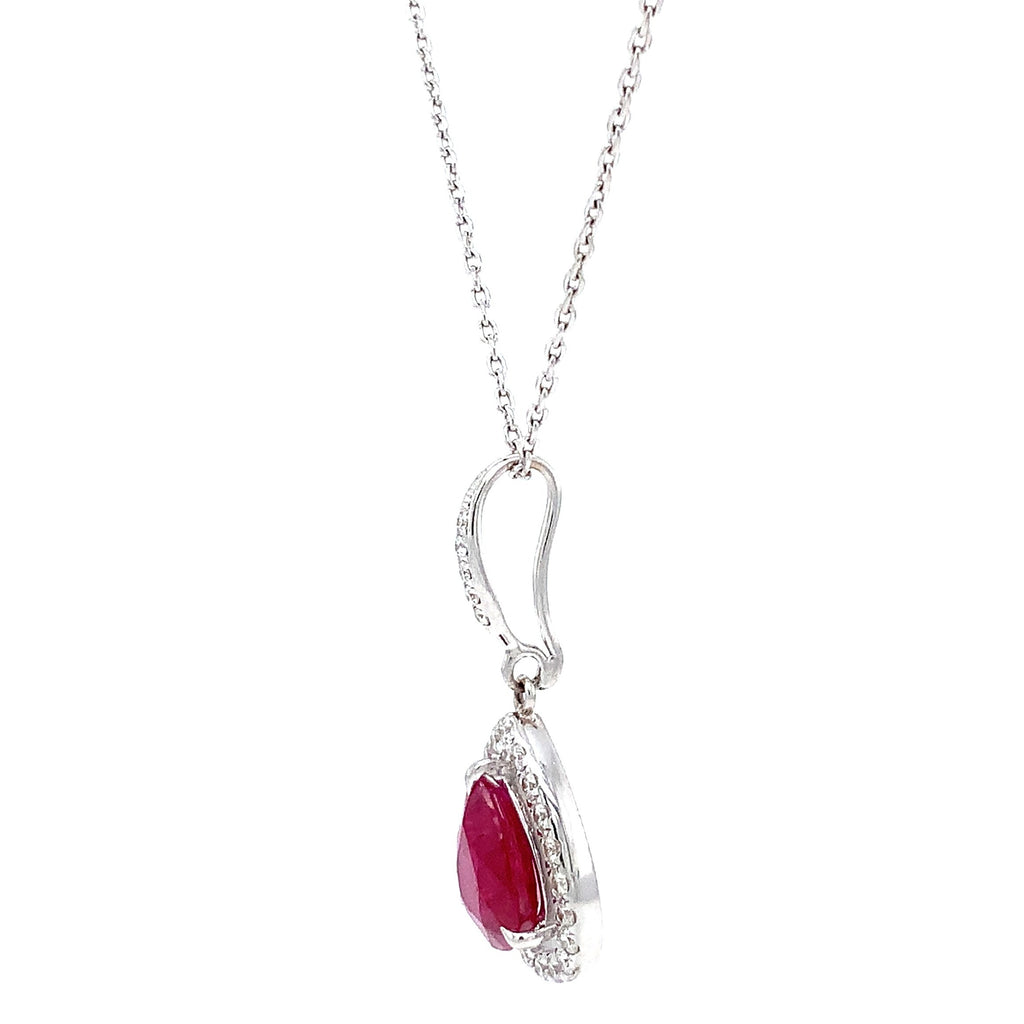 Roman+Jules Pear Shaped Ruby and Diamond Pendant and Chain fashioned in 18 kt White Gold. - Image 5 of 11