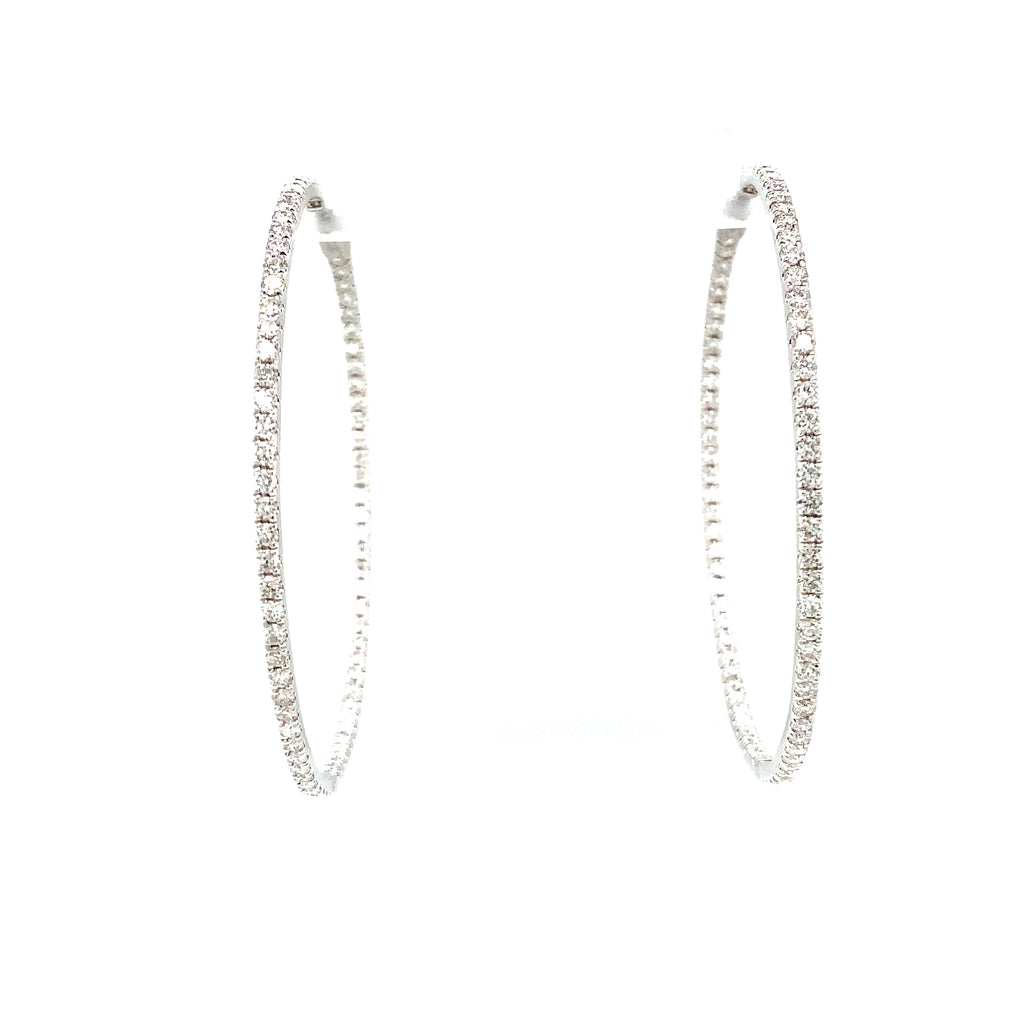 roman + jules  two inch diameter round diamond hoops set in 14k white gold post with locking back