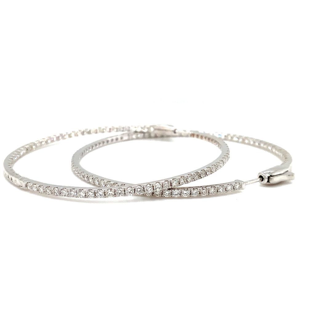 roman + jules  two inch diameter round diamond hoops set in 14k white gold post with locking back