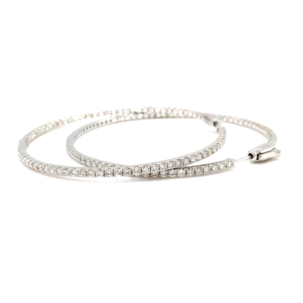 roman + jules  two inch diameter round diamond hoops set in 14k white gold post with locking back