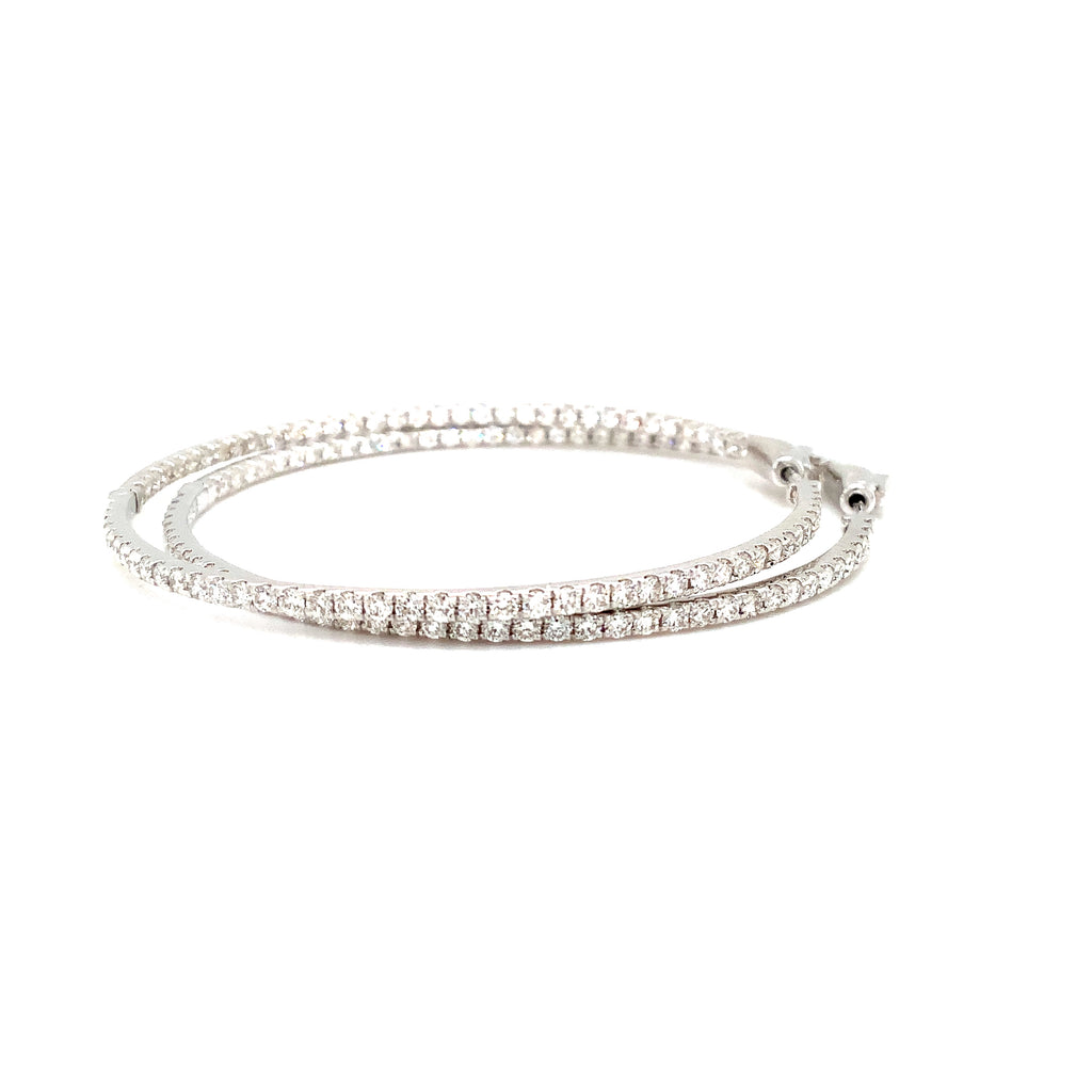 roman + jules  two inch diameter round diamond hoops set in 14k white gold post with locking back