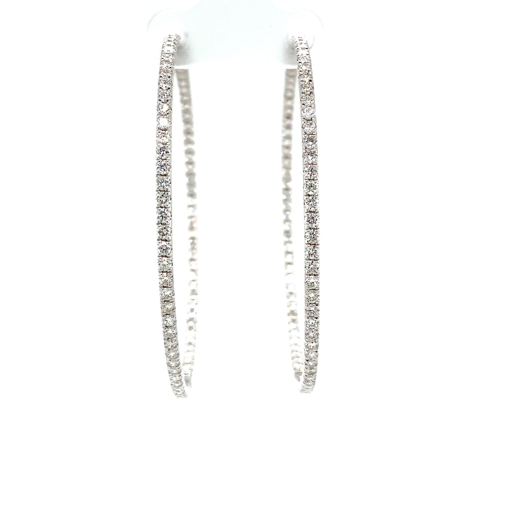 roman + jules  two inch diameter round diamond hoops set in 14k white gold post with locking back