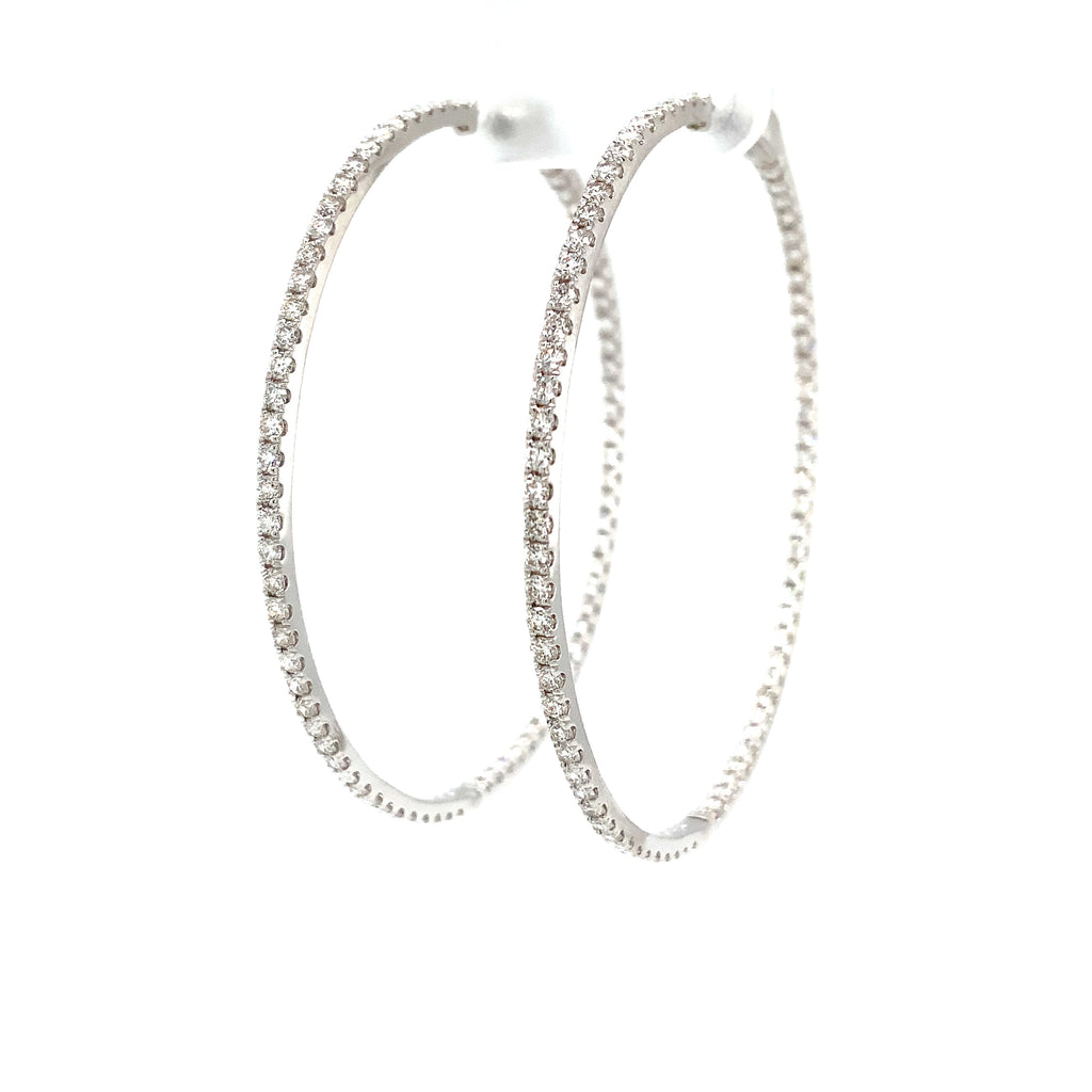 roman + jules  two inch diameter round diamond hoops set in 14k white gold post with locking back
