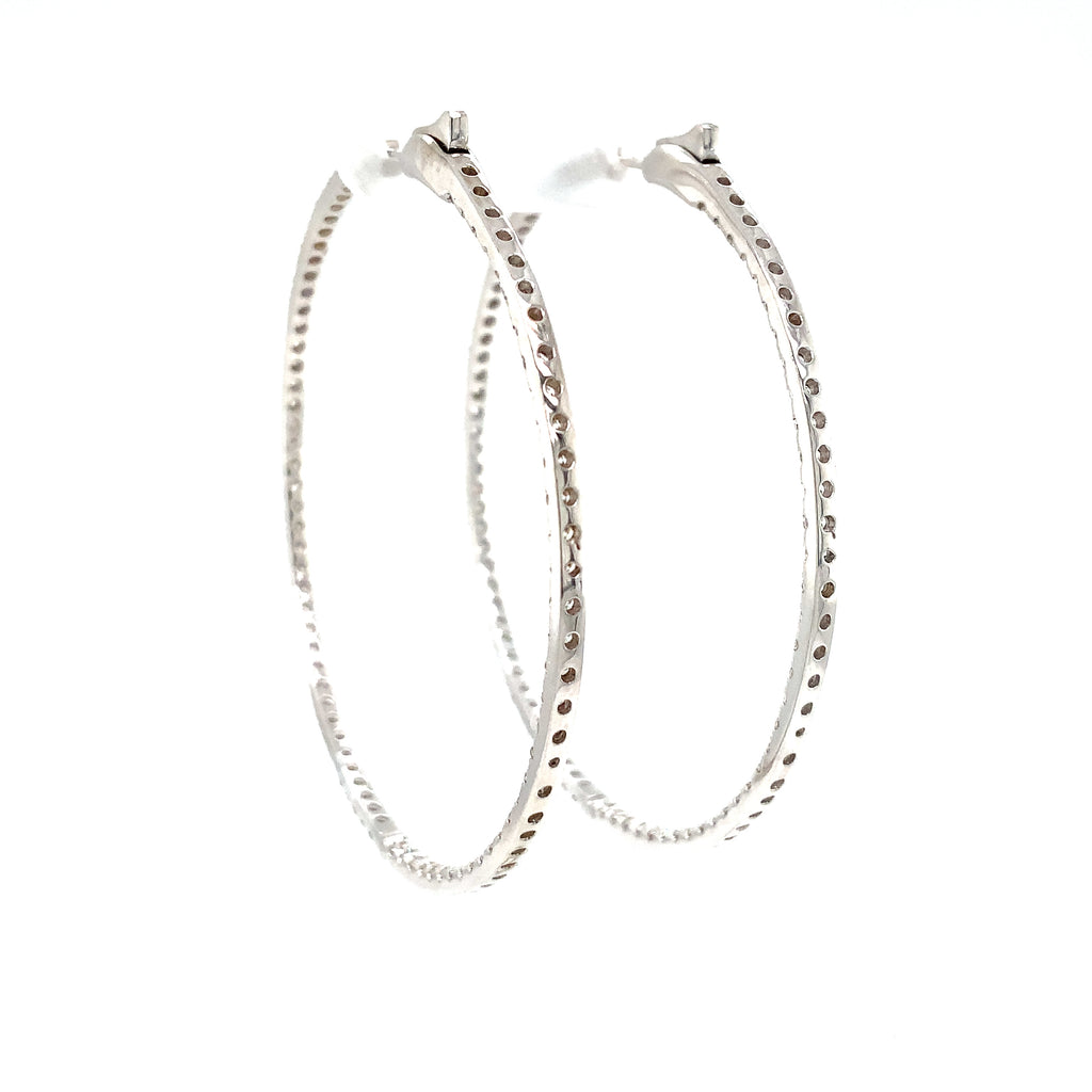 roman + jules  two inch diameter round diamond hoops set in 14k white gold post with locking back