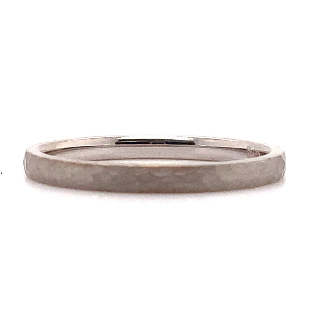 Hammered Matte Finish Stackable Wedding Band 18K White Gold 2mm Wide