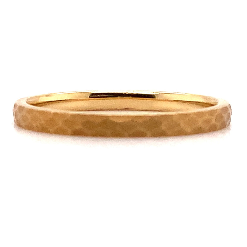 Hammered Matte Finish Stackable Wedding Band 18K Yellow Gold 2mm Wide
