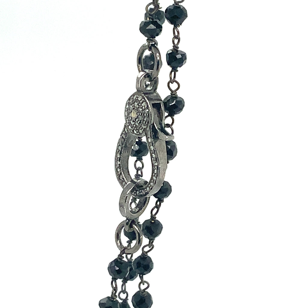 Faceted Black Spinal Bead Necklace wire wrap in Oxidized Sterling Silver with Gray Diamond Clasp - Image 2 of 3