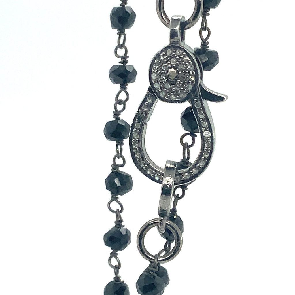 Faceted Black Spinal Bead Necklace wire wrap in Oxidized Sterling Silver with Gray Diamond Clasp - Image 3 of 3