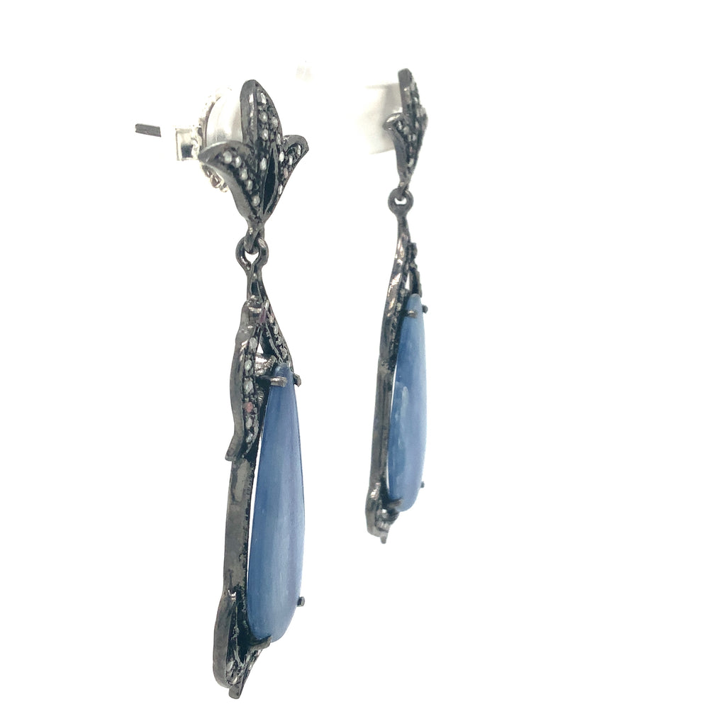Kyanite Drop Earring with Gray Diamond set in Oxidized Sterling Silver - Image 2 of 4