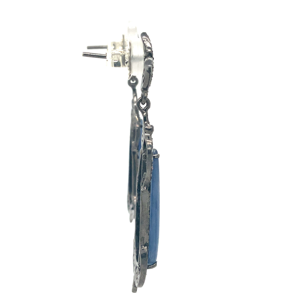 Kyanite Drop Earring with Gray Diamond set in Oxidized Sterling Silver - Image 3 of 4