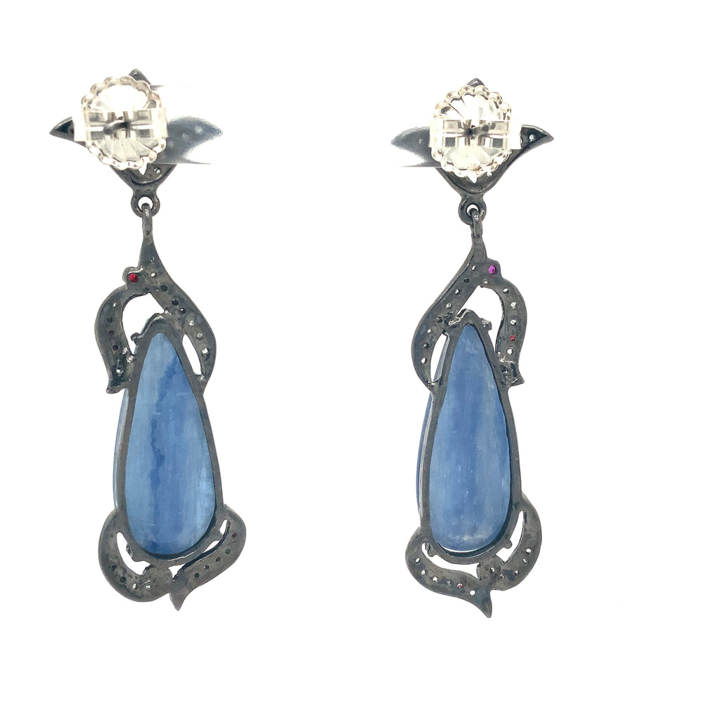Kyanite Drop Earring with Gray Diamond set in Oxidized Sterling Silver - Image 4 of 4