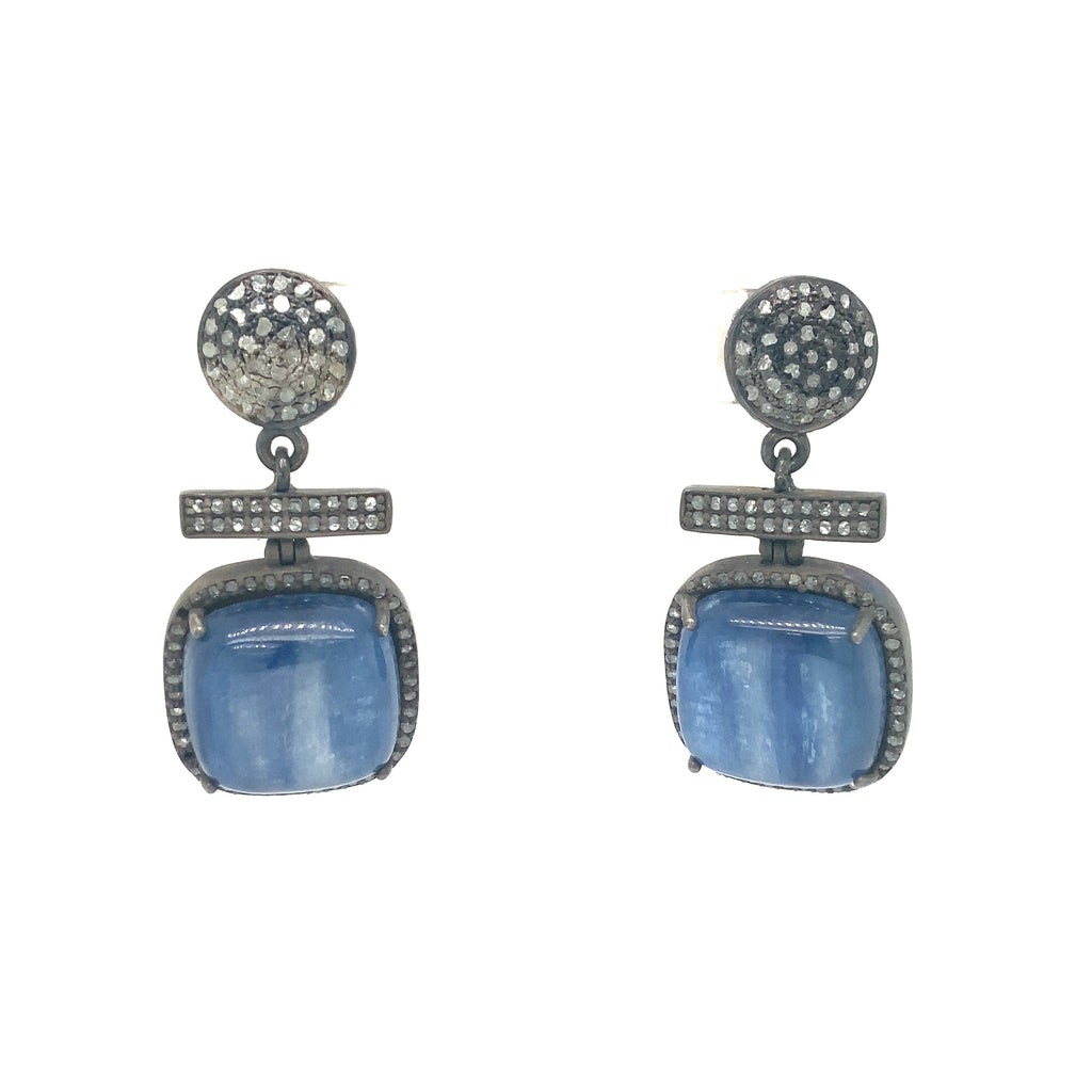 Kyanite Drop Earring with Gray Diamond set in Oxidized Sterling Silver - Image 1 of 4