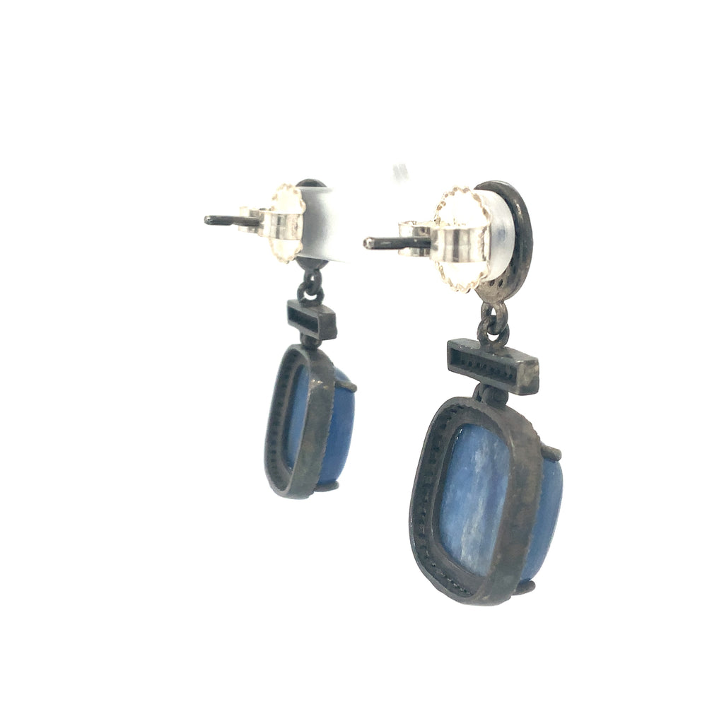 Kyanite Drop Earring with Gray Diamond set in Oxidized Sterling Silver - Image 2 of 4