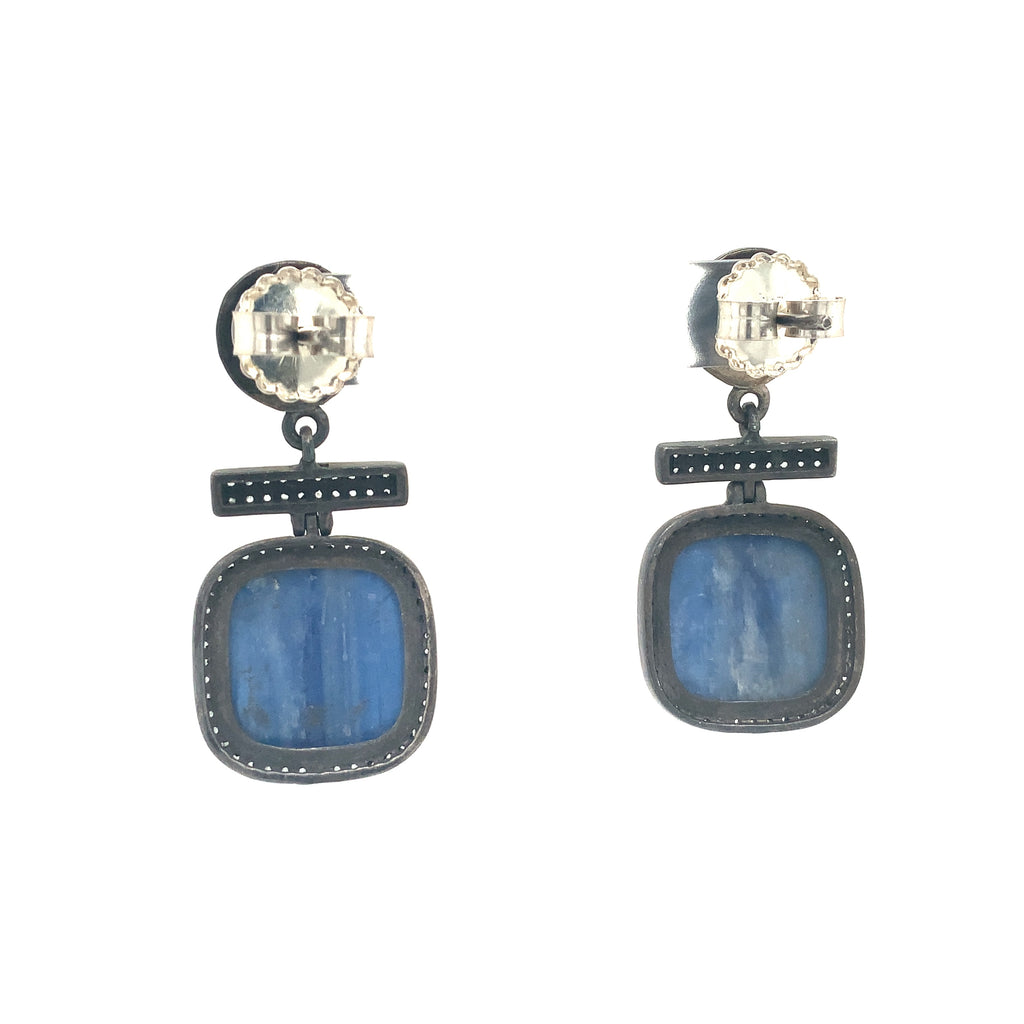 Kyanite Drop Earring with Gray Diamond set in Oxidized Sterling Silver - Image 3 of 4