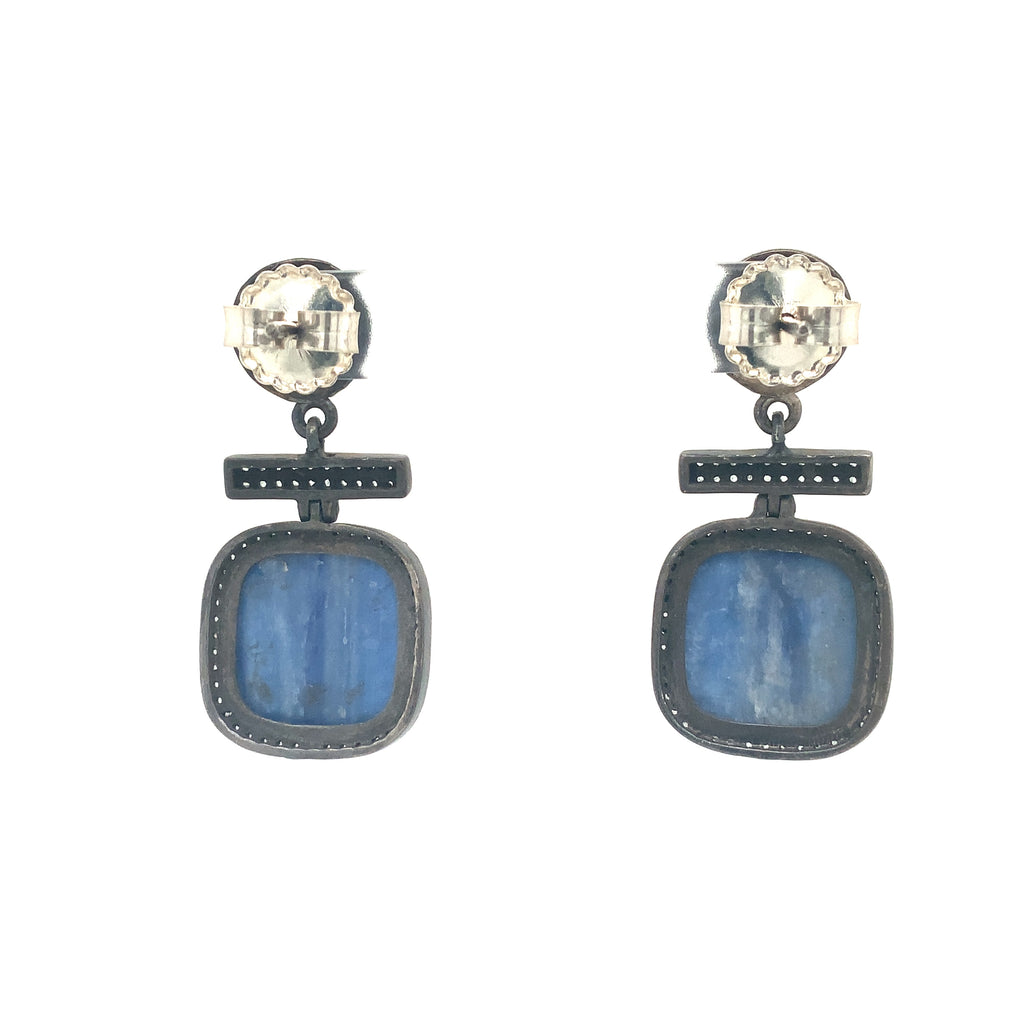 Kyanite Drop Earring with Gray Diamond set in Oxidized Sterling Silver - Image 4 of 4