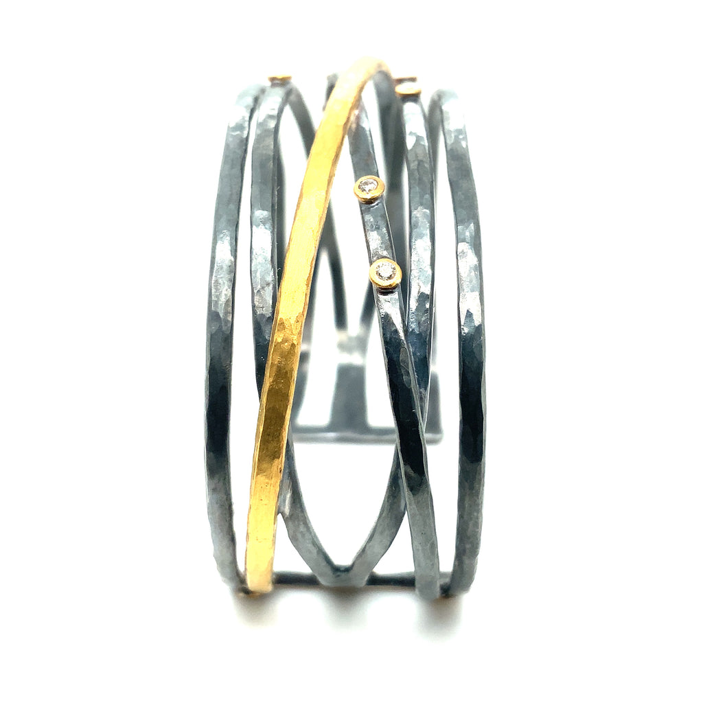 Lika Behar Collection Stockholm Crosswire Open Cuff Oxidized Sterling Silver 24K Gold - Image 4 of 5