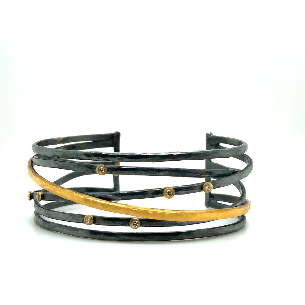 Lika Behar Collection Stockholm Crosswire Open Cuff Oxidized Sterling Silver 24K Gold - Image 1 of 5