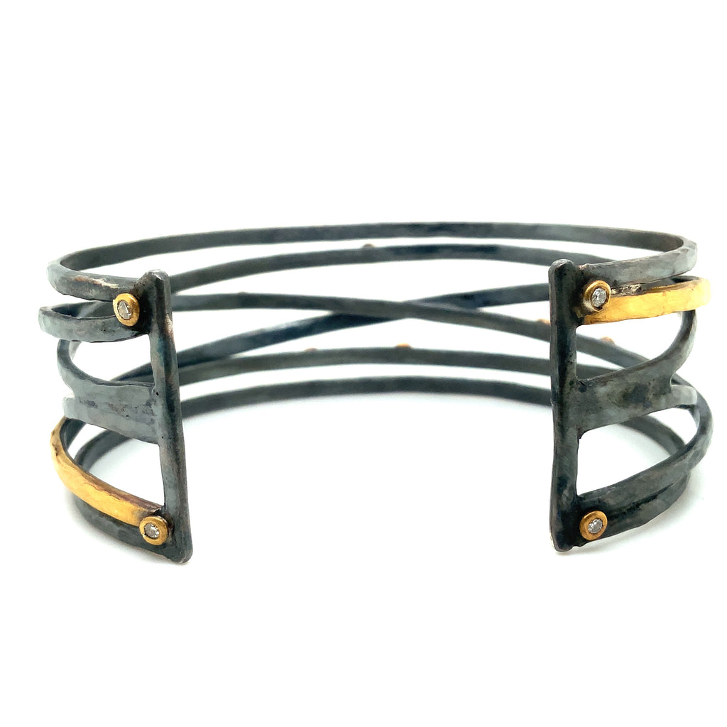Lika Behar Collection Stockholm Crosswire Open Cuff Oxidized Sterling Silver 24K Gold - Image 2 of 5