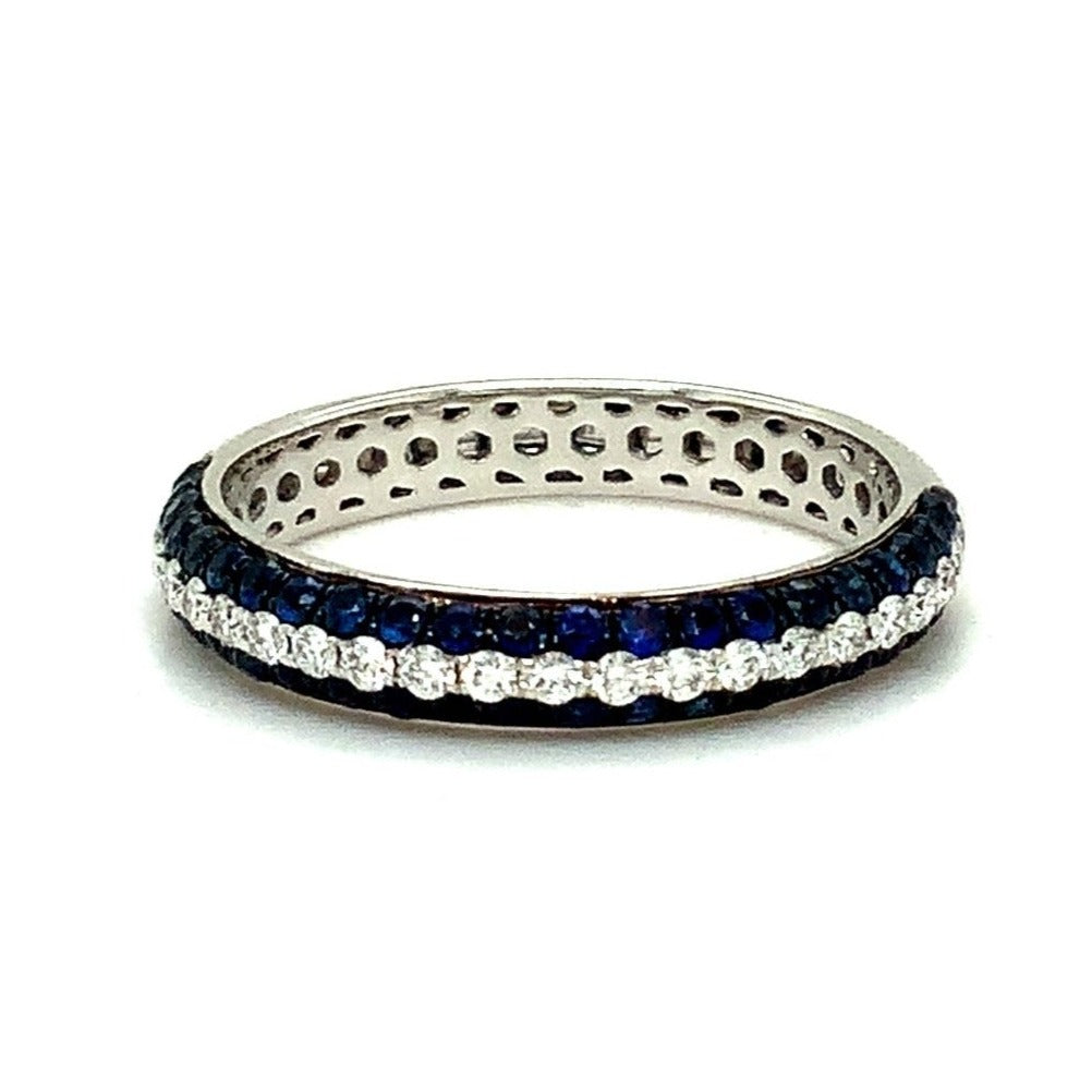 Afarin Collection 3 Rows Pavé Sapphire and Diamond band Set in 18K White Gold - Image 1 of 6