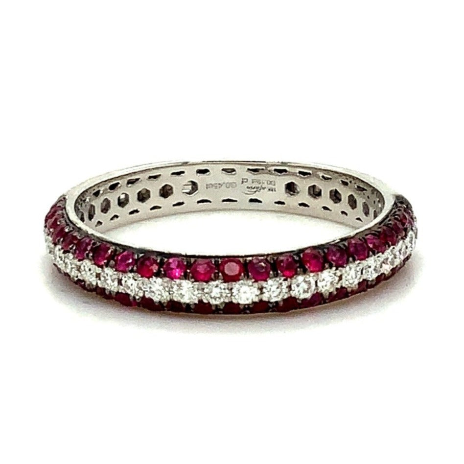 Afarin Collection 3 Rows Pavé Ruby and Diamond band set in 18K White Gold - Image 1 of 6