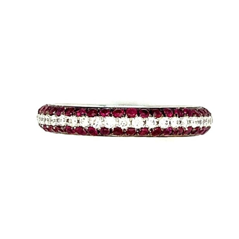 Afarin Collection 3 Rows Pavé Ruby and Diamond band set in 18K White Gold - Image 3 of 6