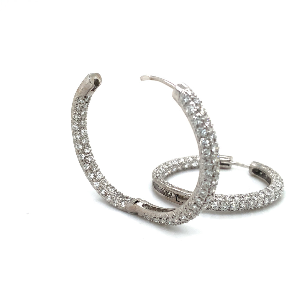 Pavé 3 Row Round Inside -Outside Diamond Hoop Earrings Set in 18K White Gold 2.52 cts. tw. - Image 1 of 6