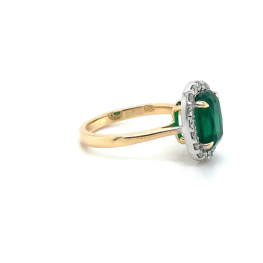 Roman+Jules Natural Certified Zambian Emerald  2.51 ct Cushion Shape set in 18K Yellow Gold Halo Ring - Image 3 of 5