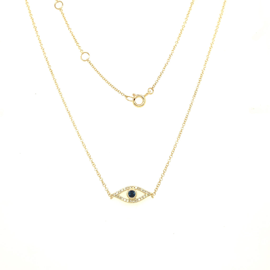 Roman + Jules Diamonds and Sapphire Evil Eye Necklace set in 14K Yellow Gold - Image 2 of 3