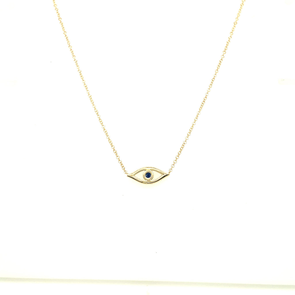 Roman + Jules Diamonds and Sapphire Evil Eye Necklace set in 14K Yellow Gold - Image 3 of 3