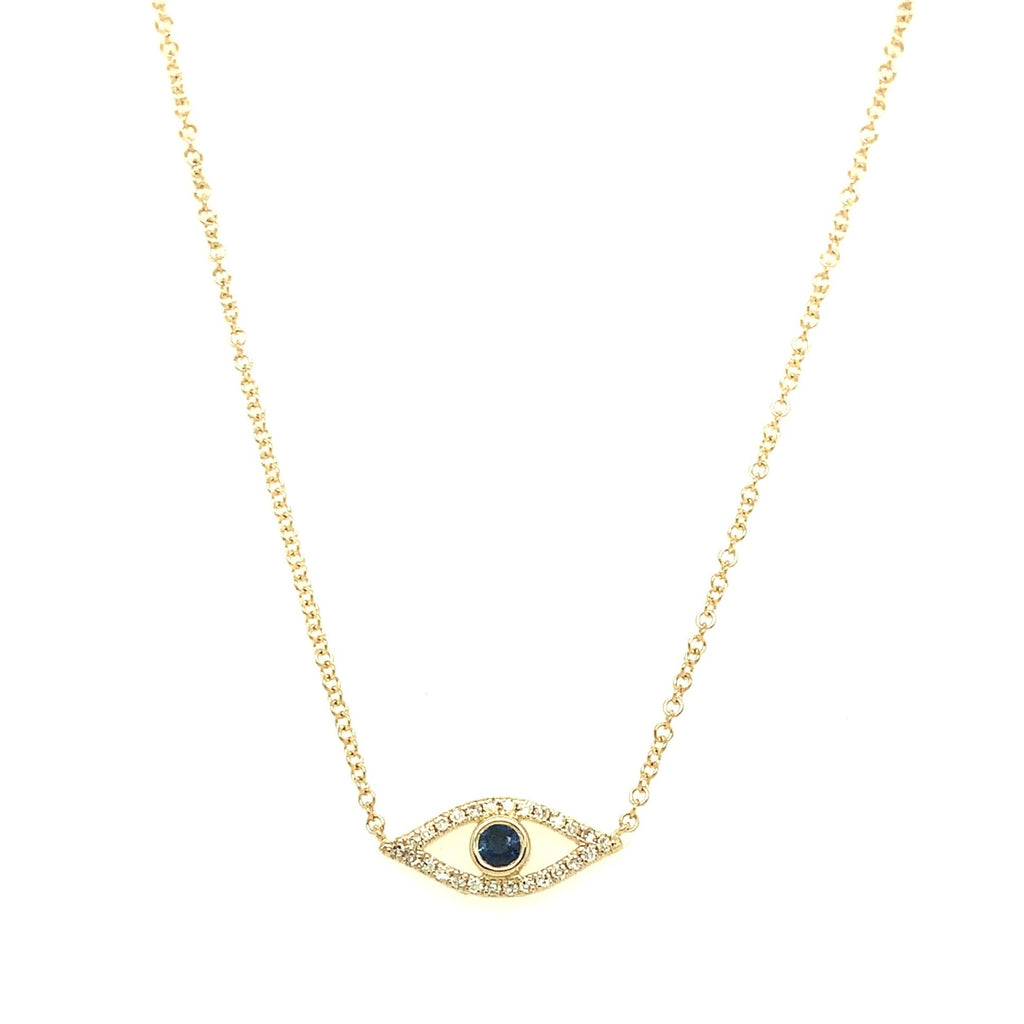 Roman + Jules Diamonds and Sapphire Evil Eye Necklace set in 14K Yellow Gold - Image 1 of 3