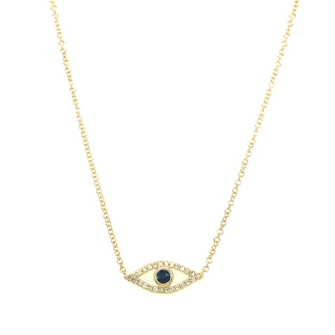 Roman + Jules Diamonds and Sapphire Evil Eye Necklace set in 14K Yellow Gold - Image 1 of 3