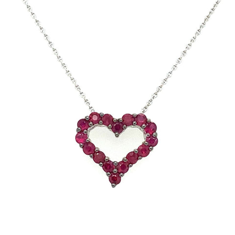 Afarin Collection Classic 1 Row African Ruby Heart Shape Necklace Set in 18K White Gold - Image 1 of 8