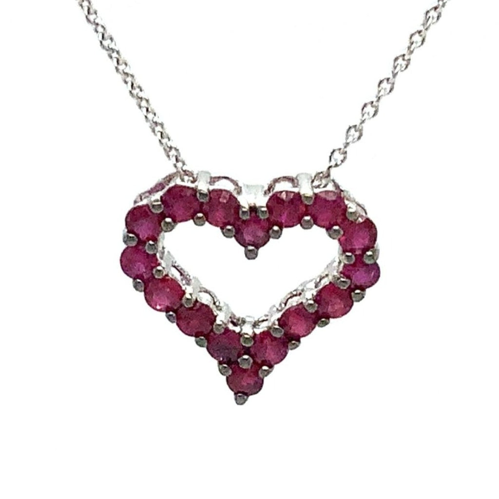 Afarin Collection Classic 1 Row African Ruby Heart Shape Necklace Set in 18K White Gold - Image 2 of 8