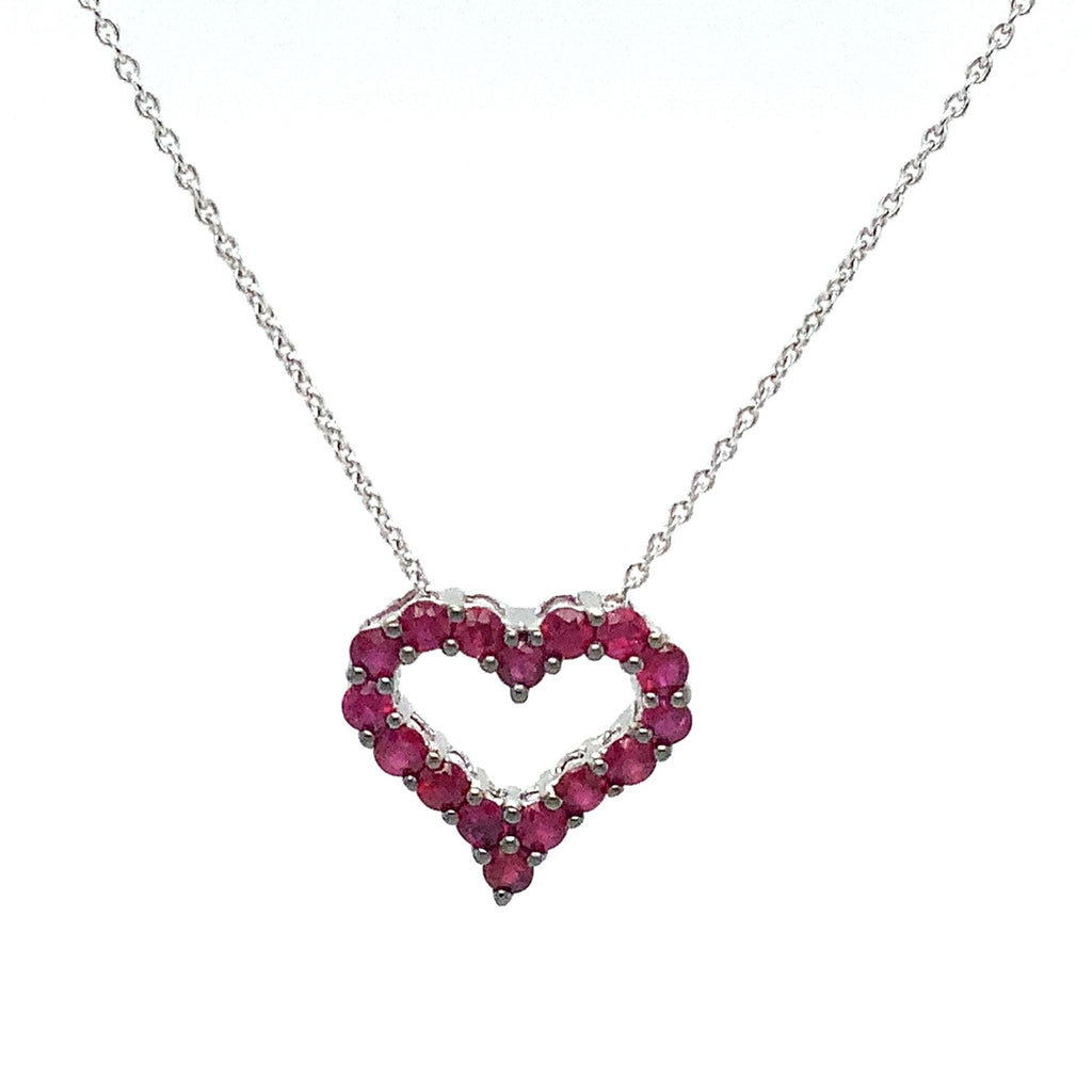 Afarin Collection Classic 1 Row African Ruby Heart Shape Necklace Set in 18K White Gold - Image 3 of 8