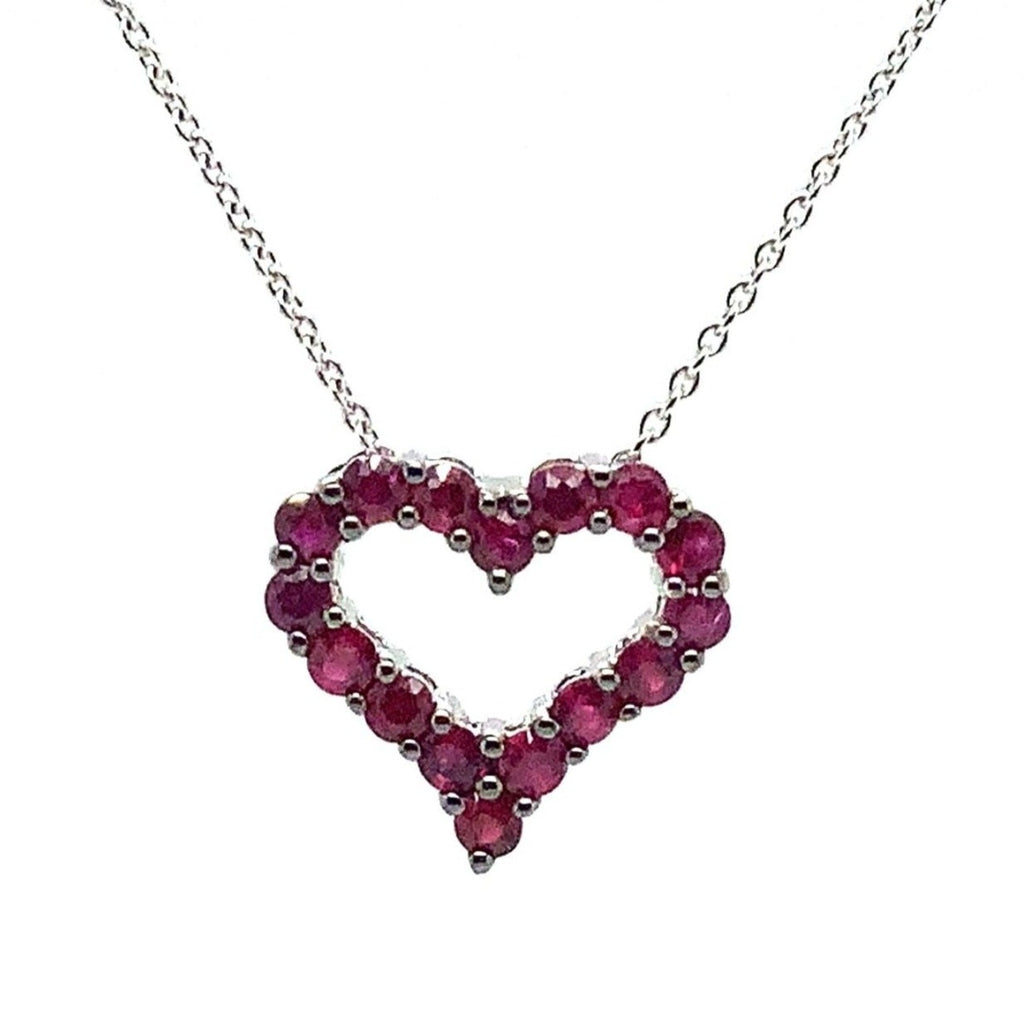 Afarin Collection Classic 1 Row African Ruby Heart Shape Necklace Set in 18K White Gold - Image 4 of 8