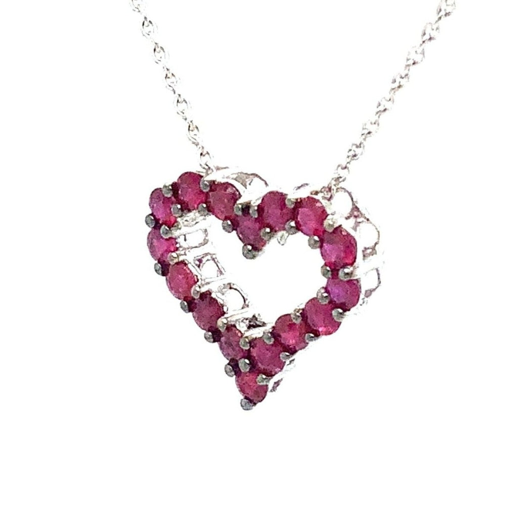 Afarin Collection Classic 1 Row African Ruby Heart Shape Necklace Set in 18K White Gold - Image 5 of 8
