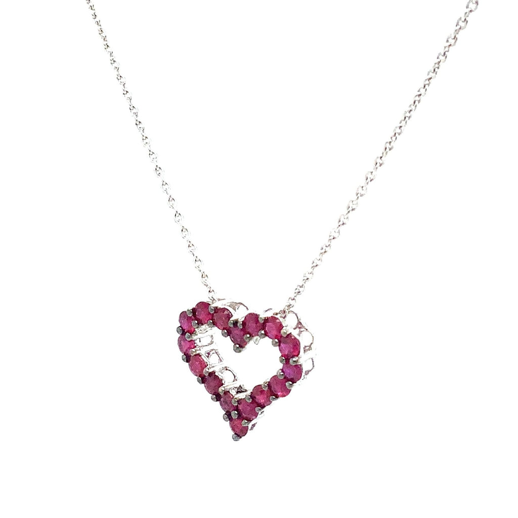 Afarin Collection Classic 1 Row African Ruby Heart Shape Necklace Set in 18K White Gold - Image 7 of 8