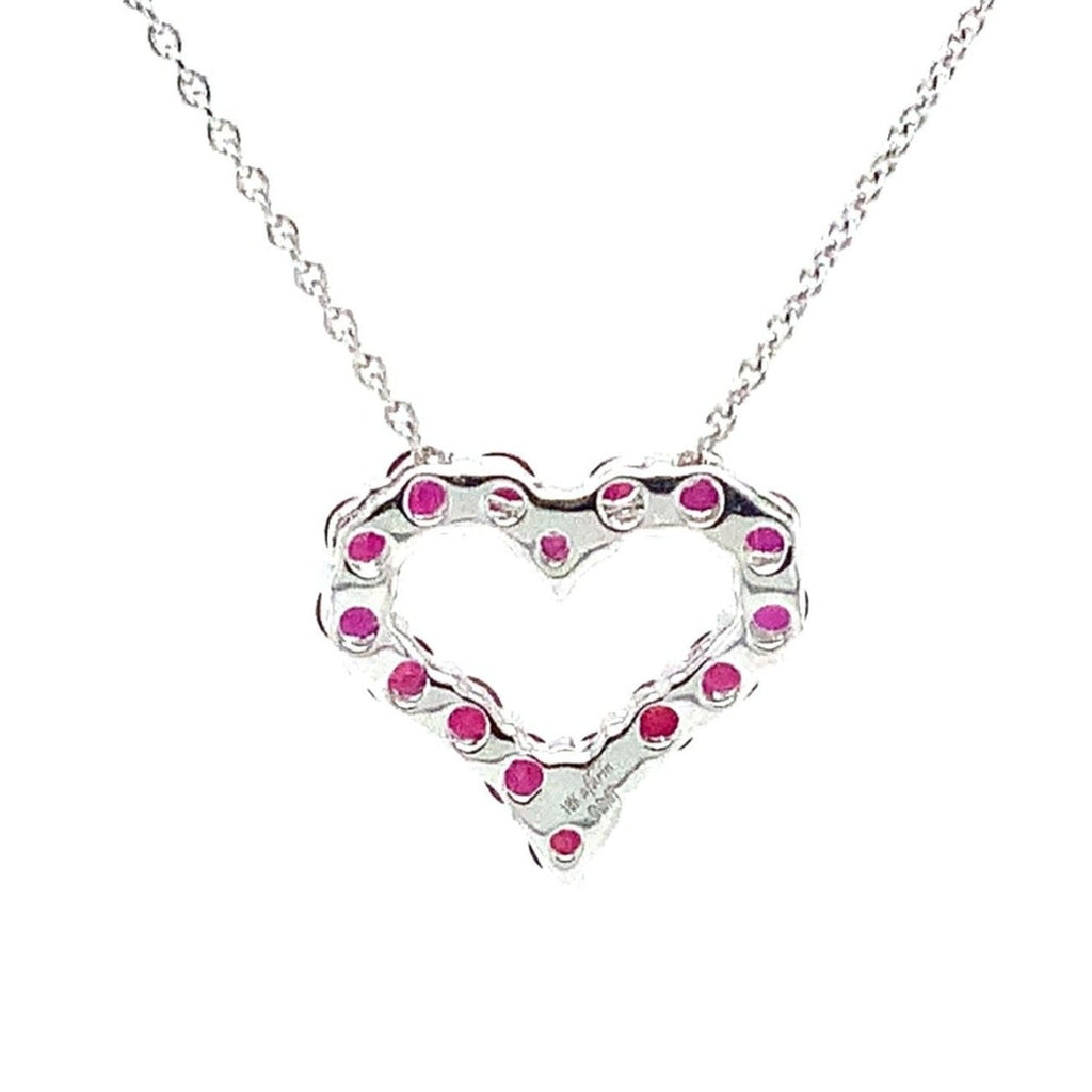 Afarin Collection Classic 1 Row African Ruby Heart Shape Necklace Set in 18K White Gold - Image 6 of 8