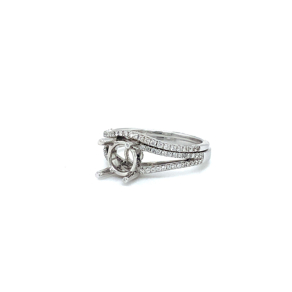 Diamond Wedding Set Semi Mounting Round Brilliant Diamonds 0.45 ctw 14K White Gold - Image 3 of 5