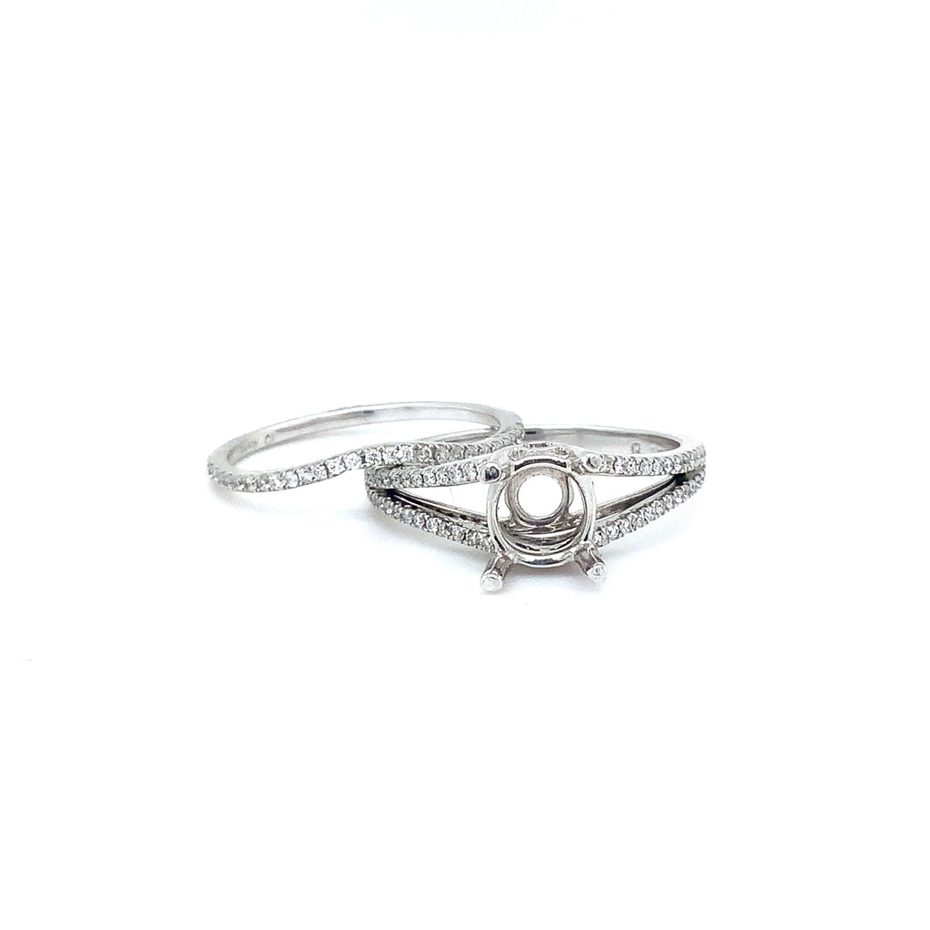 Diamond Wedding Set Semi Mounting Round Brilliant Diamonds 0.45 ctw 14K White Gold - Image 2 of 5