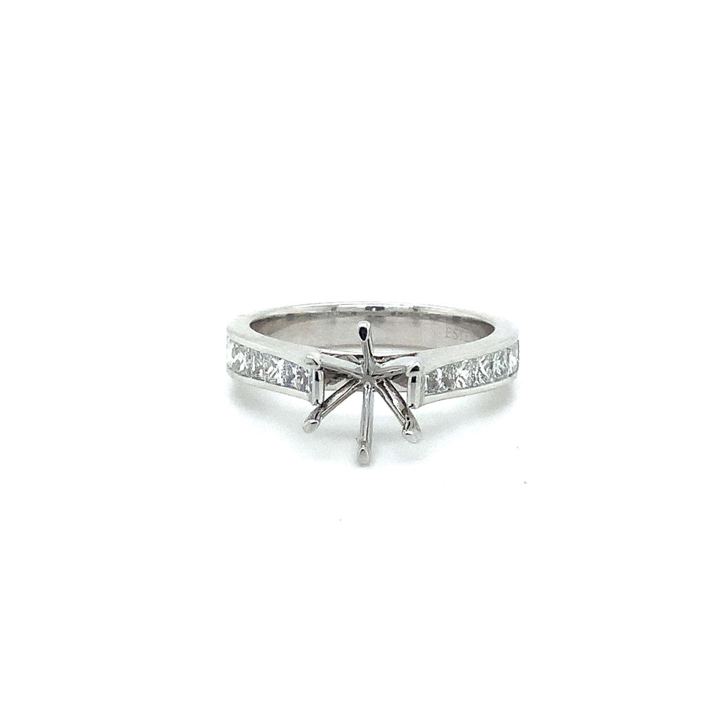 Channel Set Princess Cut Diamond Semi-Mount set in 14K White Gold - Image 1 of 4