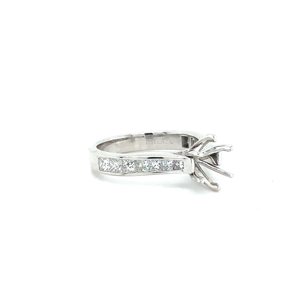 Channel Set Princess Cut Diamond Semi-Mount set in 14K White Gold - Image 3 of 4