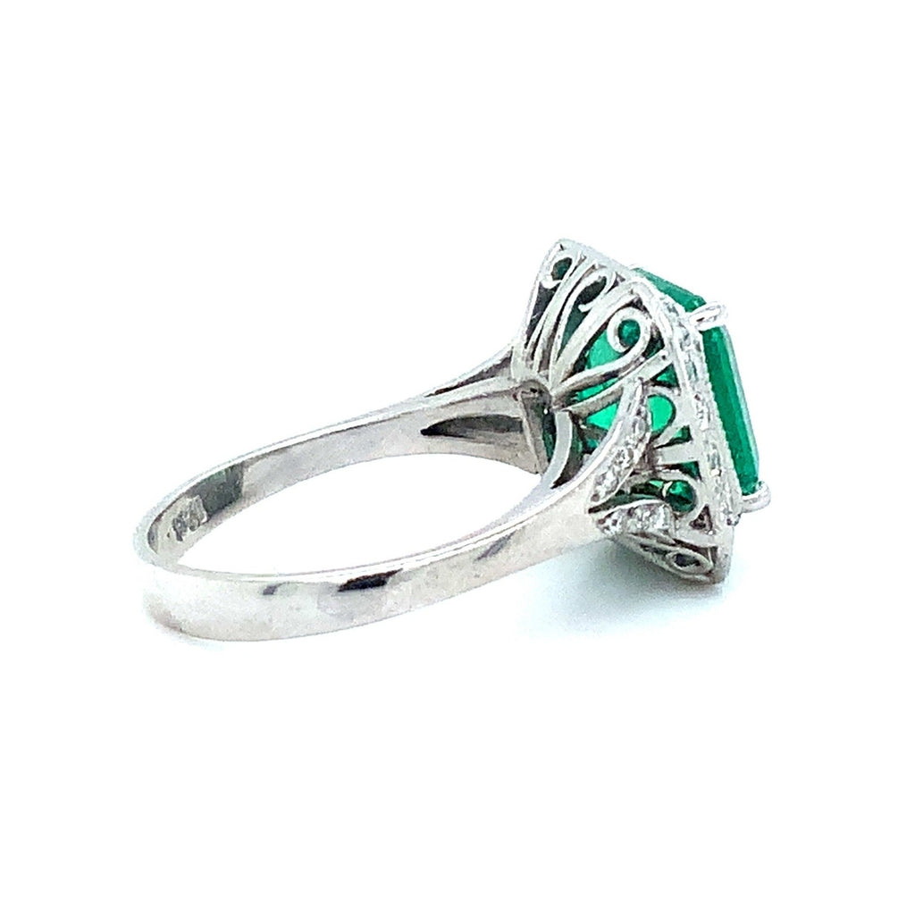 Vintage 3.19 ct Emerald and Diamond Ring set in 18 kt White Gold - Image 6 of 14