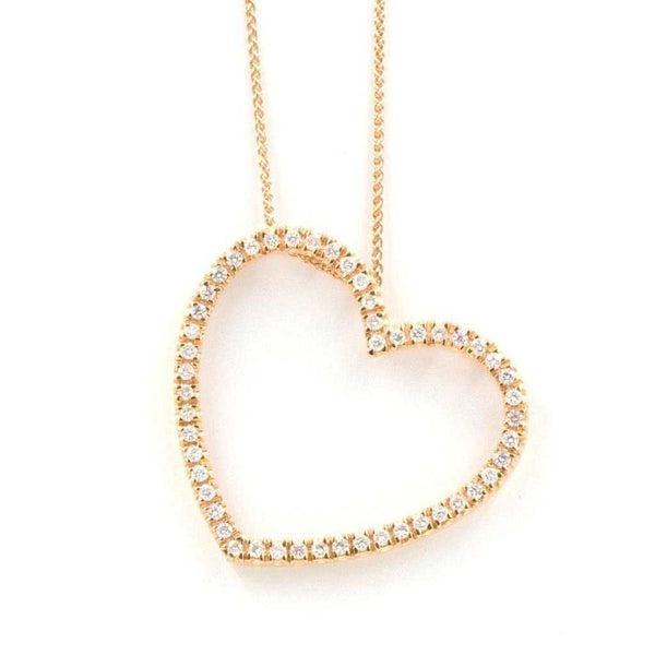 diamond heart shaped pendant 50 round brilliant diamonds  0.62ctw 33mm diameter 18k rose gold