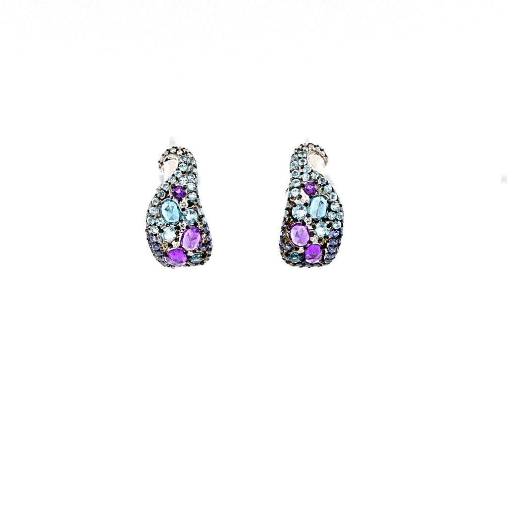 ASBA Collection Blue Sapphire, Amethyst, Topaz Ombre and Diamond Hoop Earrings - Image 5 of 6