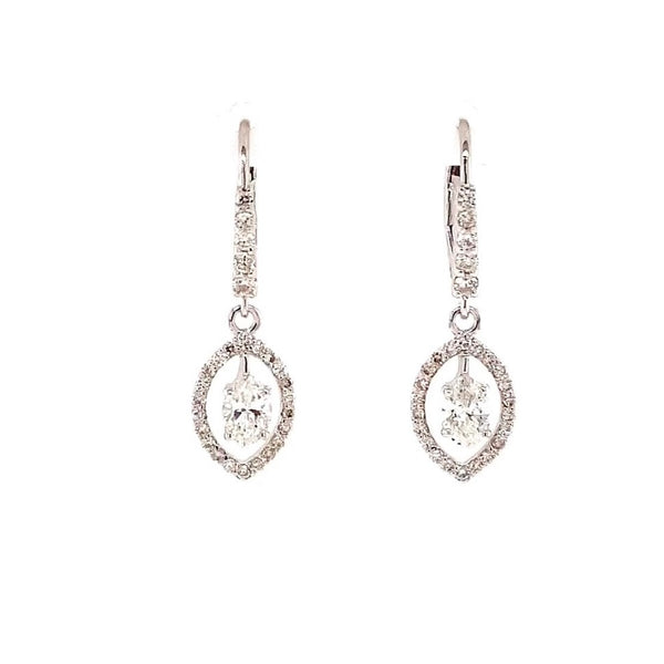 marquise shaped diamond halo drop earring in 18 kt white gold  1.91 cts t.w.