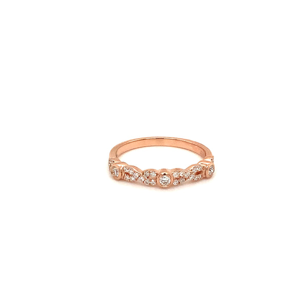 stackable rose gold bezel and pave set infinity diamond band set in 14 kt rose gold