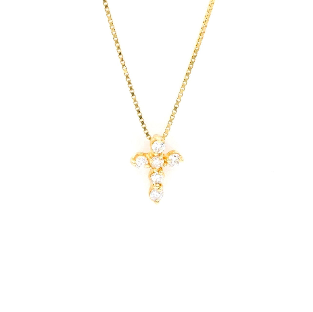 diamond cross pendant 14k yellow gold 6 round brilliant diamonds 0.36ctw